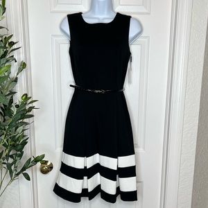 NWT CK black and white pleated dress